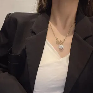 🌟 Women's Hip Hop Pearl Heart Necklace: Blend of Elegance &amp; Edge 🌟
