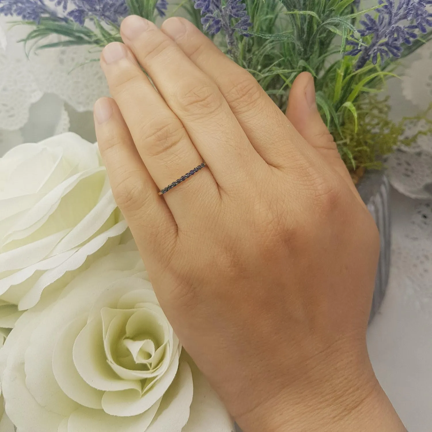 0.20 Cttw 10k Solid Gold Blue Sapphire Womens Anniversary Wedding Ring Stackable Band 1/5 CT