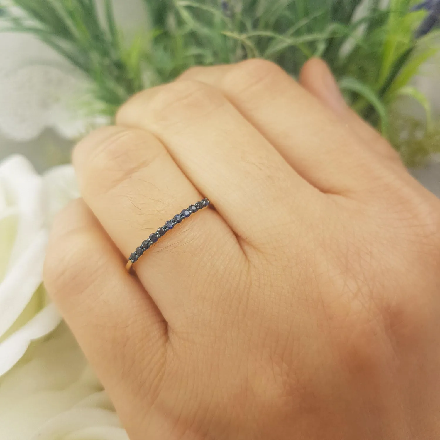 0.20 Cttw 10k Solid Gold Blue Sapphire Womens Anniversary Wedding Ring Stackable Band 1/5 CT