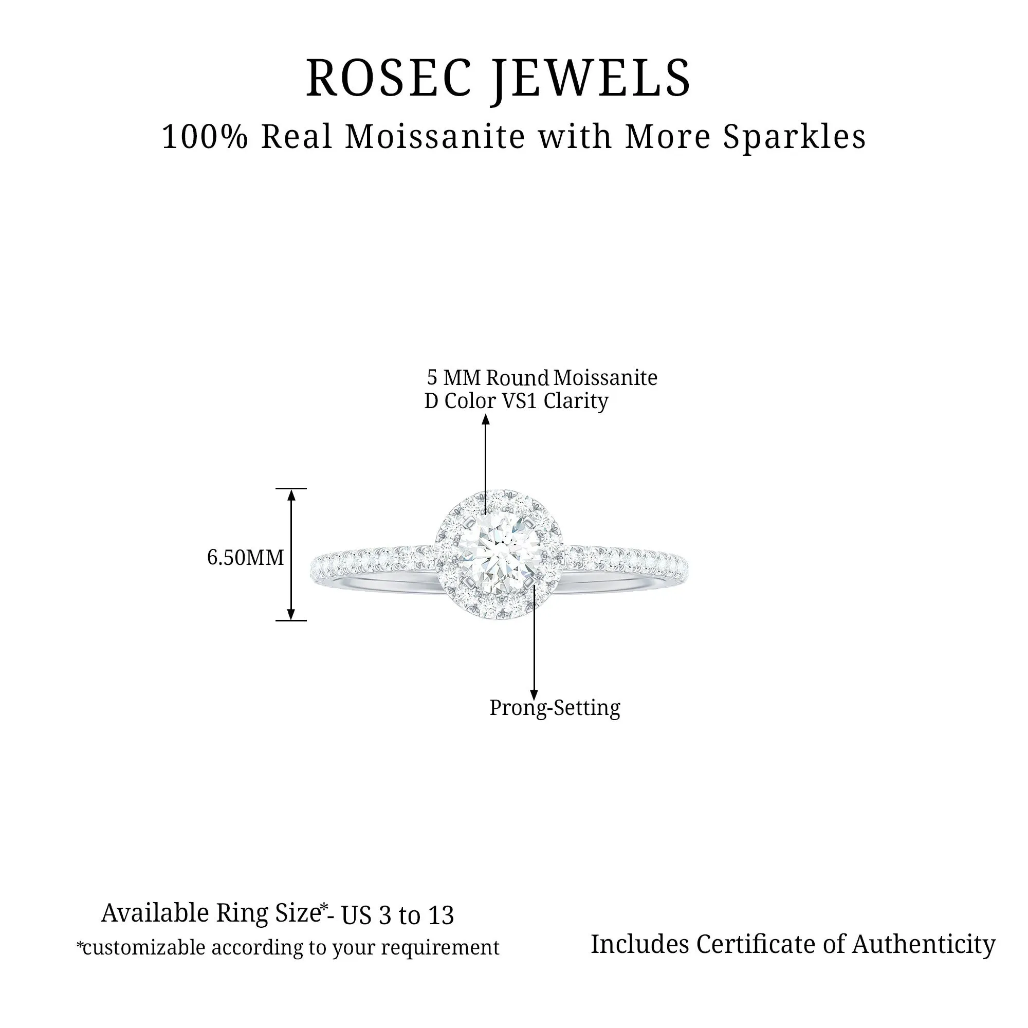 0.75 CT Minimal Moissanite Halo Engagement Ring in Gold