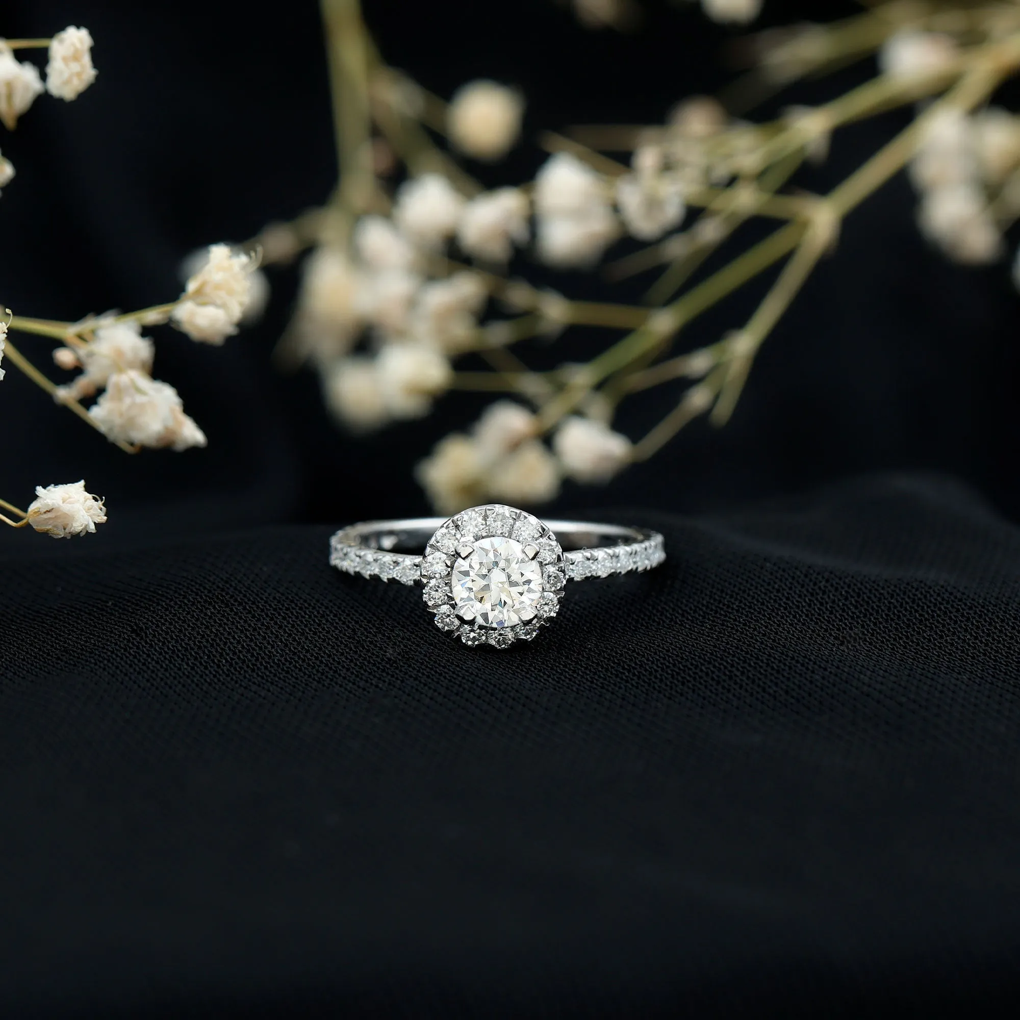 0.75 CT Minimal Moissanite Halo Engagement Ring in Gold