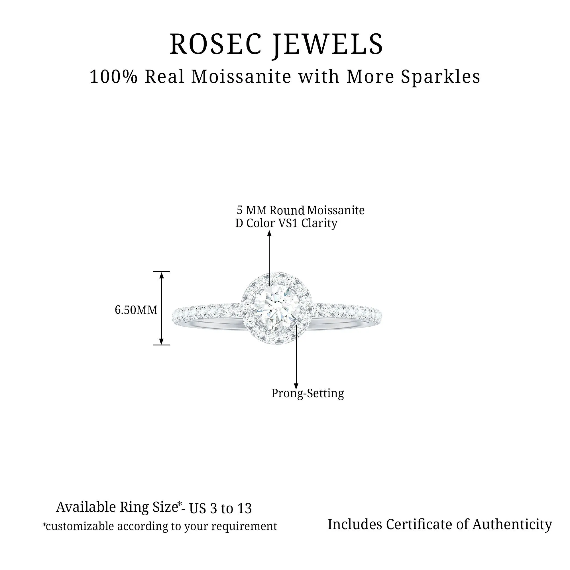 0.75 CT Minimal Moissanite Halo Engagement Ring in Gold