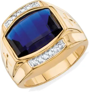 10K 14K 18K Solid Gold Men's 1Carat Sapphire Ring Vintage Lab Blue Sapphire Signet Engagement Wedding Men's Rings for Men Size 4-15