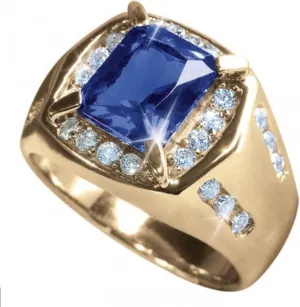 10K 14K 18K Solid Gold Men's 1CT Sapphire Rings Yellow Gold Blue Sapphire Luxury Jewelry Vintage Ring for Men Statement Engagement Anniversary Men's Ring Size 4-16
