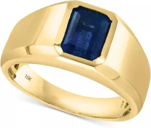 10K 14K 18K Solid Gold Men's Ring 1CT Sapphire Ring for Men Handmade Wedding Engagement Promise Square Sapphire Ring Jewelry Gift for Him Men Size 4-16