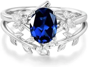 10K 14K 18K Solid Gold Oval Gemstone Engagement Ring Set for Women Leaf Art Deco Rings Set Oval Vintage Vine Gemstone Bridal Wedding Promise Ring Set Size4-15
