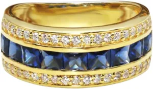 10K Gold 1.6 Cttw Sapphire Ring for Men 10K/14K/18K Real Yellow Gold Created Sapphire Channel Set Ring with Moissanite for Men Birthstone Mens Ring for Engagement Fathers Day 4.5-16