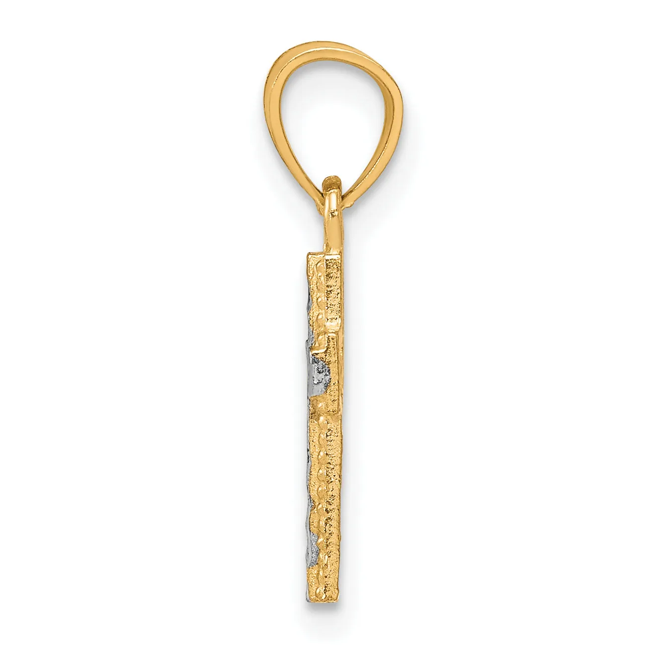 10K Gold and Rhodium Tiny Diamond-Cut Cross Pendant, Polished Finish