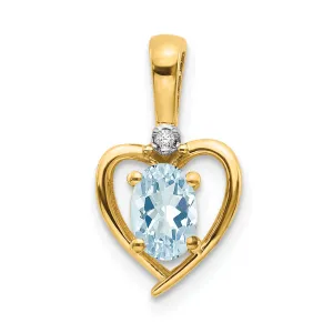 10K Gold Diamond and Aquamarine Pendant with Polished Oval Cut for March Birthstone