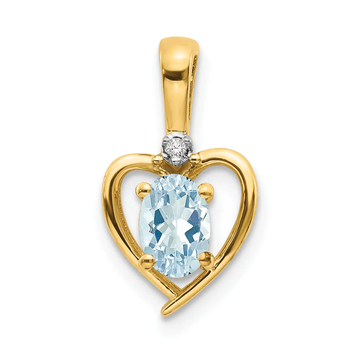 10K Gold Diamond and Aquamarine Pendant with Polished Oval Cut for March Birthstone