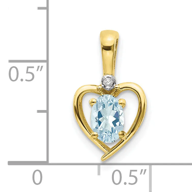 10K Gold Diamond and Aquamarine Pendant with Polished Oval Cut for March Birthstone