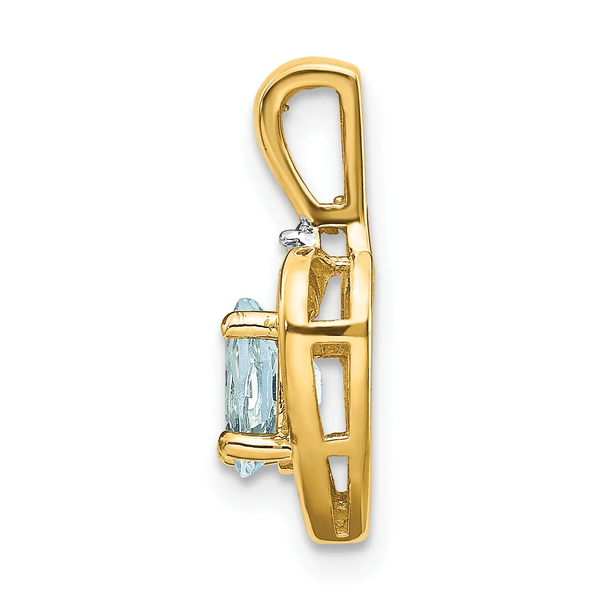 10K Gold Diamond and Aquamarine Pendant with Polished Oval Cut for March Birthstone