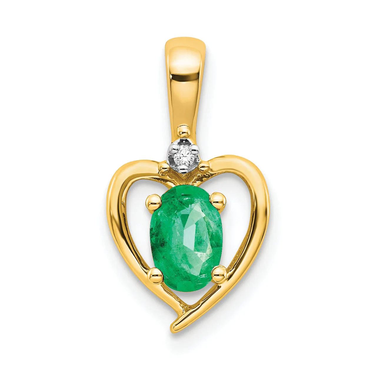 10K Gold Diamond and Emerald Pendant with Polished Finish  Elegant Birthstone Charm