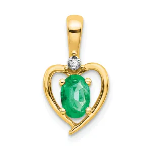 10K Gold Diamond and Emerald Pendant with Polished Finish  Elegant Birthstone Charm