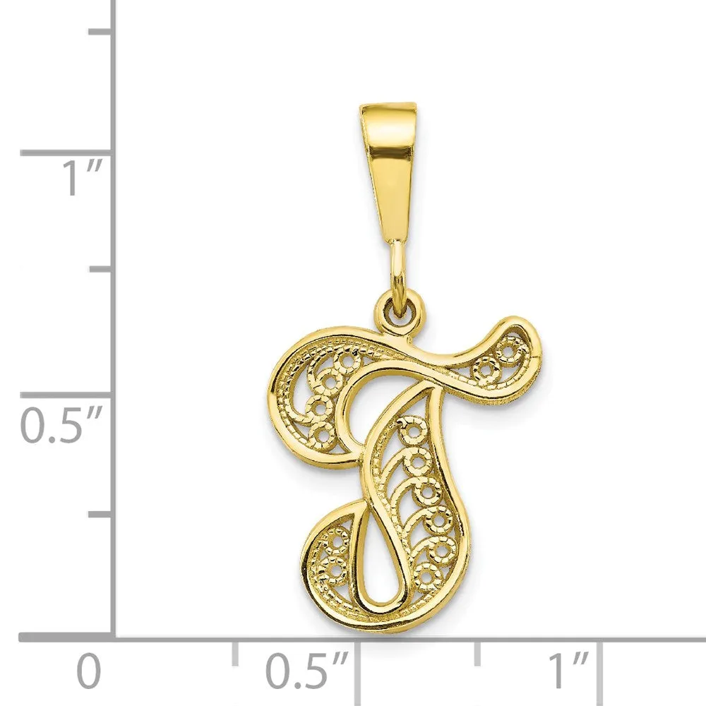 10K Gold Initial T Pendant Elegant Yellow Gold Charm by Sophia Jewelers