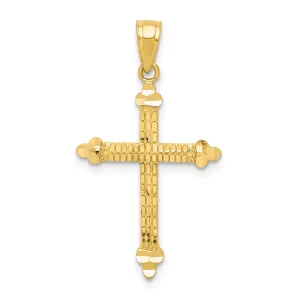 10K Gold Polished Budded Cross Pendant  Solid, Elegant Design