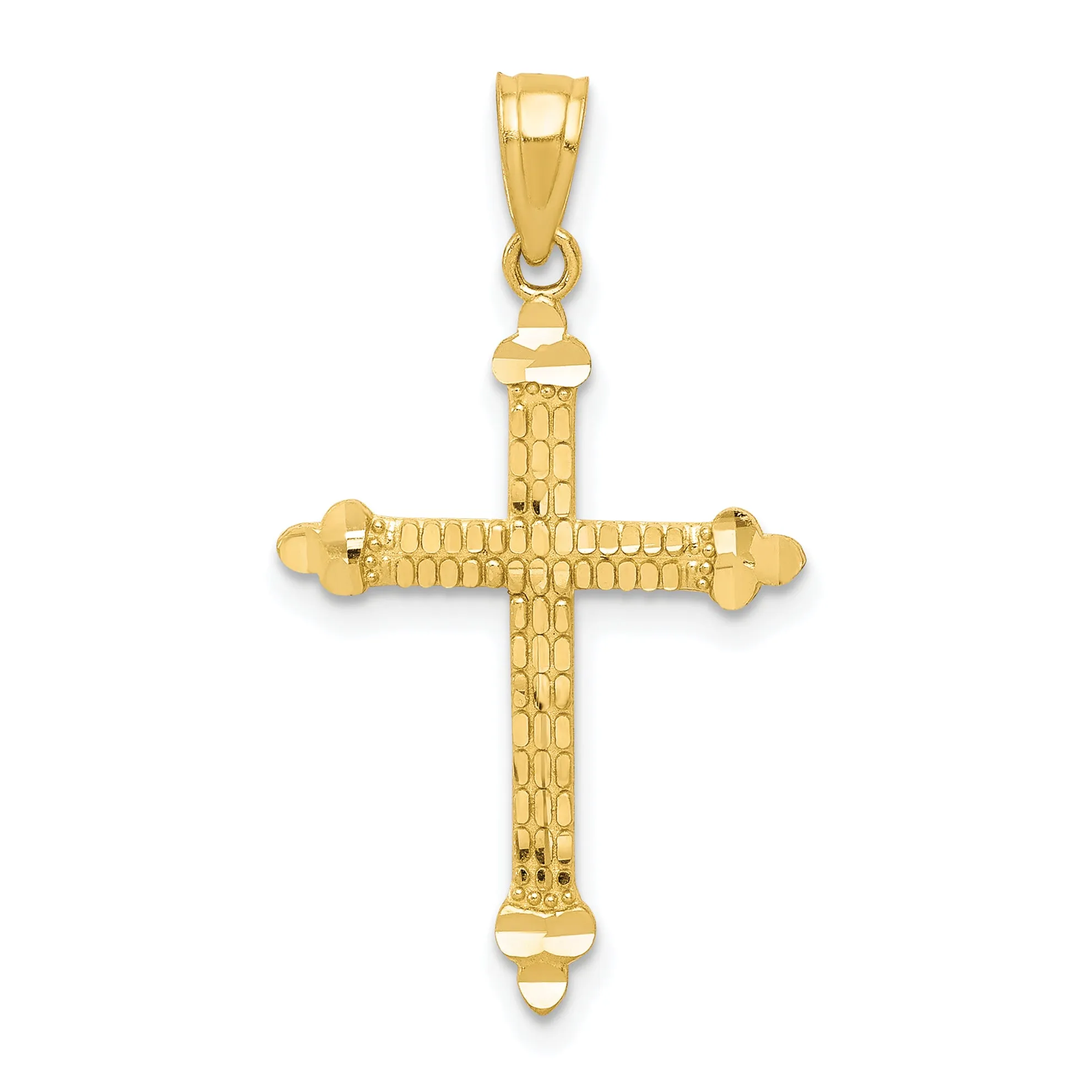 10K Gold Polished Budded Cross Pendant  Solid, Elegant Design