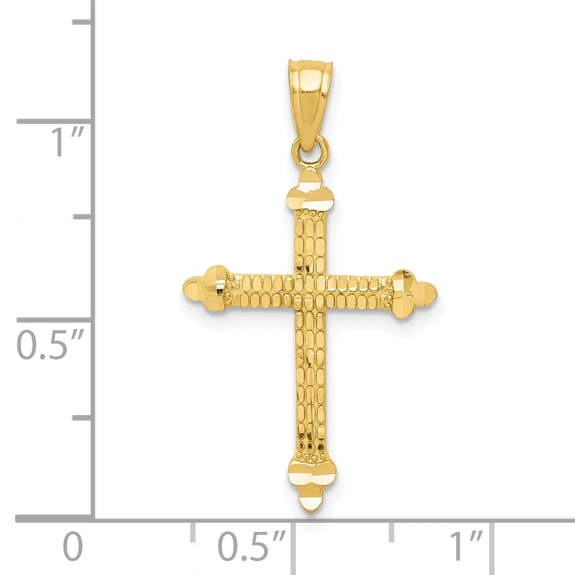10K Gold Polished Budded Cross Pendant  Solid, Elegant Design