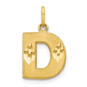 10K Gold Satin Diamond-Cut Initial D Charm  Polished & Solid Design