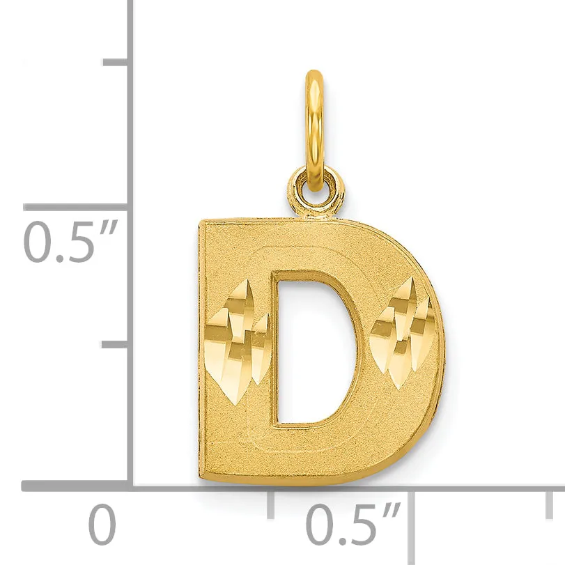 10K Gold Satin Diamond-Cut Initial D Charm  Polished & Solid Design