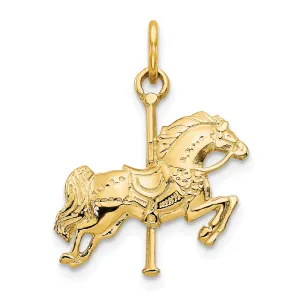 10K Gold Solid Carousel Horse Charm Polished Finish Themed Pendant