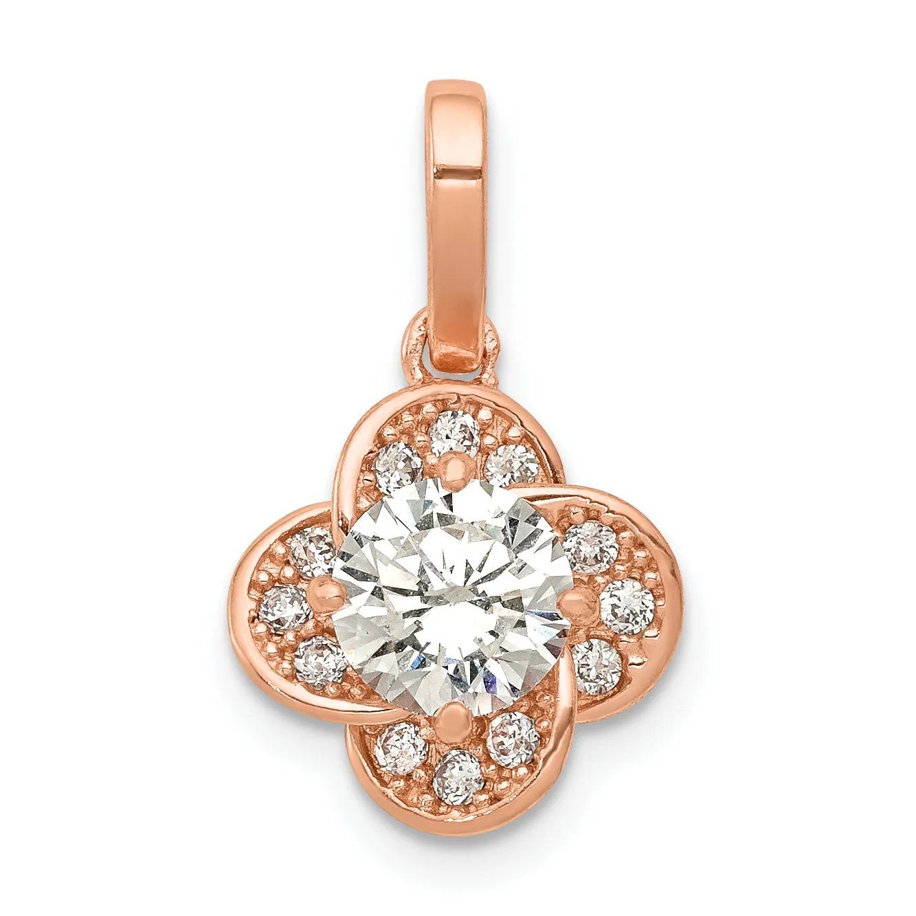 10K Rose Gold CZ Pendant with Polished Finish and Elegant Design