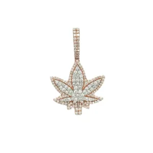 10K Rose Gold Marijuana Leaf Diamond Pendant 1.87 CT 1.5"