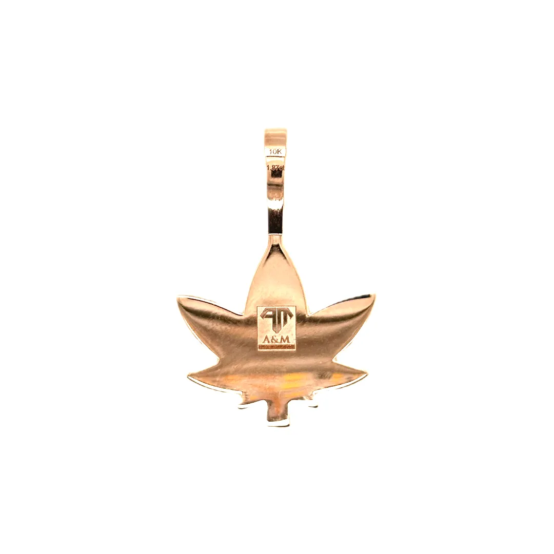10K Rose Gold Marijuana Leaf Diamond Pendant 1.87 CT 1.5"