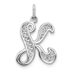 10K White Gold Filigree Initial K Pendant with Rhodium Finish