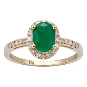 10k Yellow Gold Oval Emerald and Diamond Halo Ring
