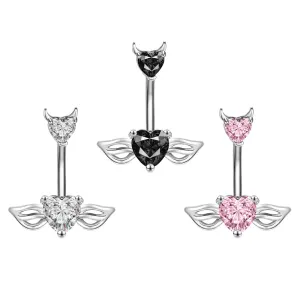 14g Demon Belly Button Rings Heart Crtstal Belly Navel Piercing