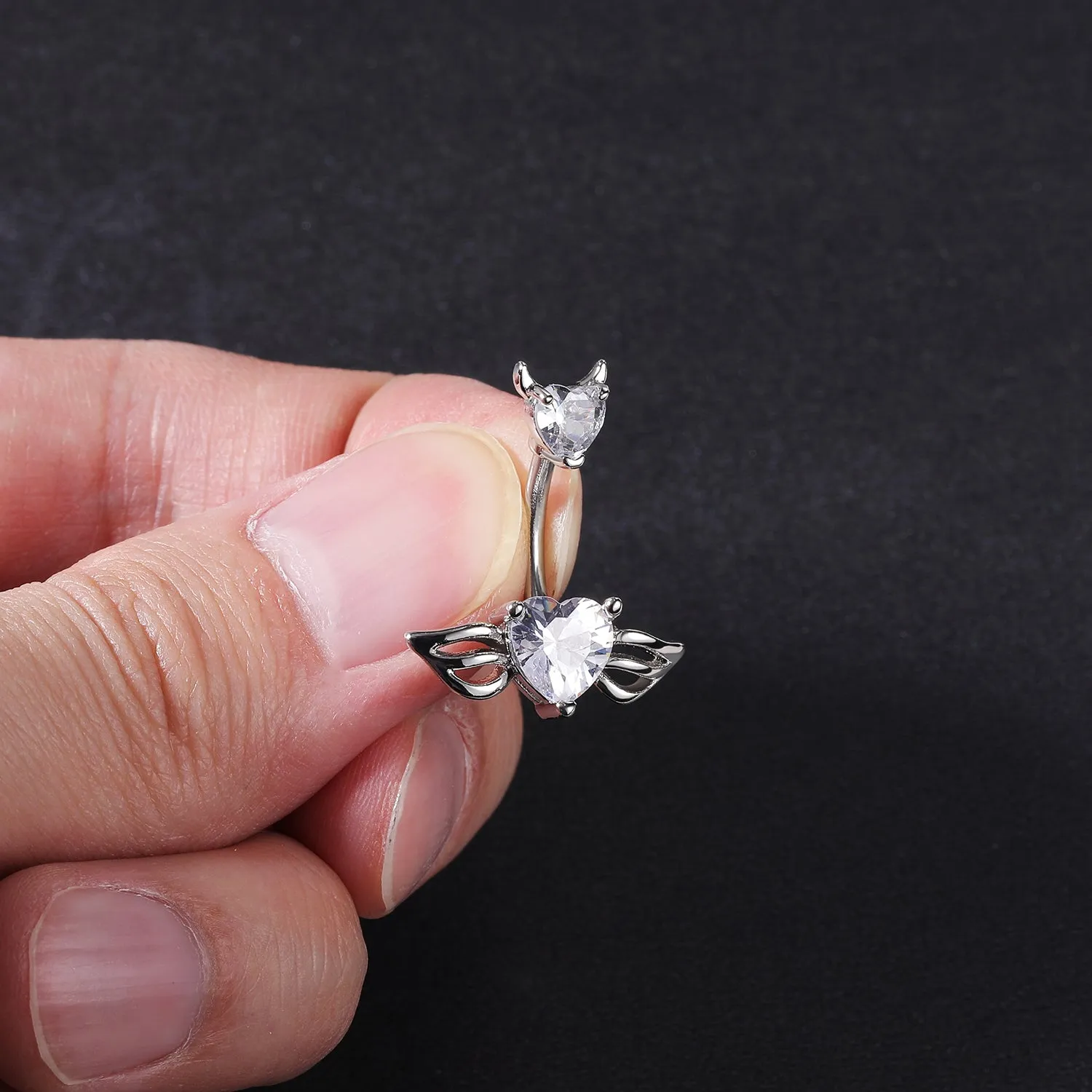 14g Demon Belly Button Rings Heart Crtstal Belly Navel Piercing