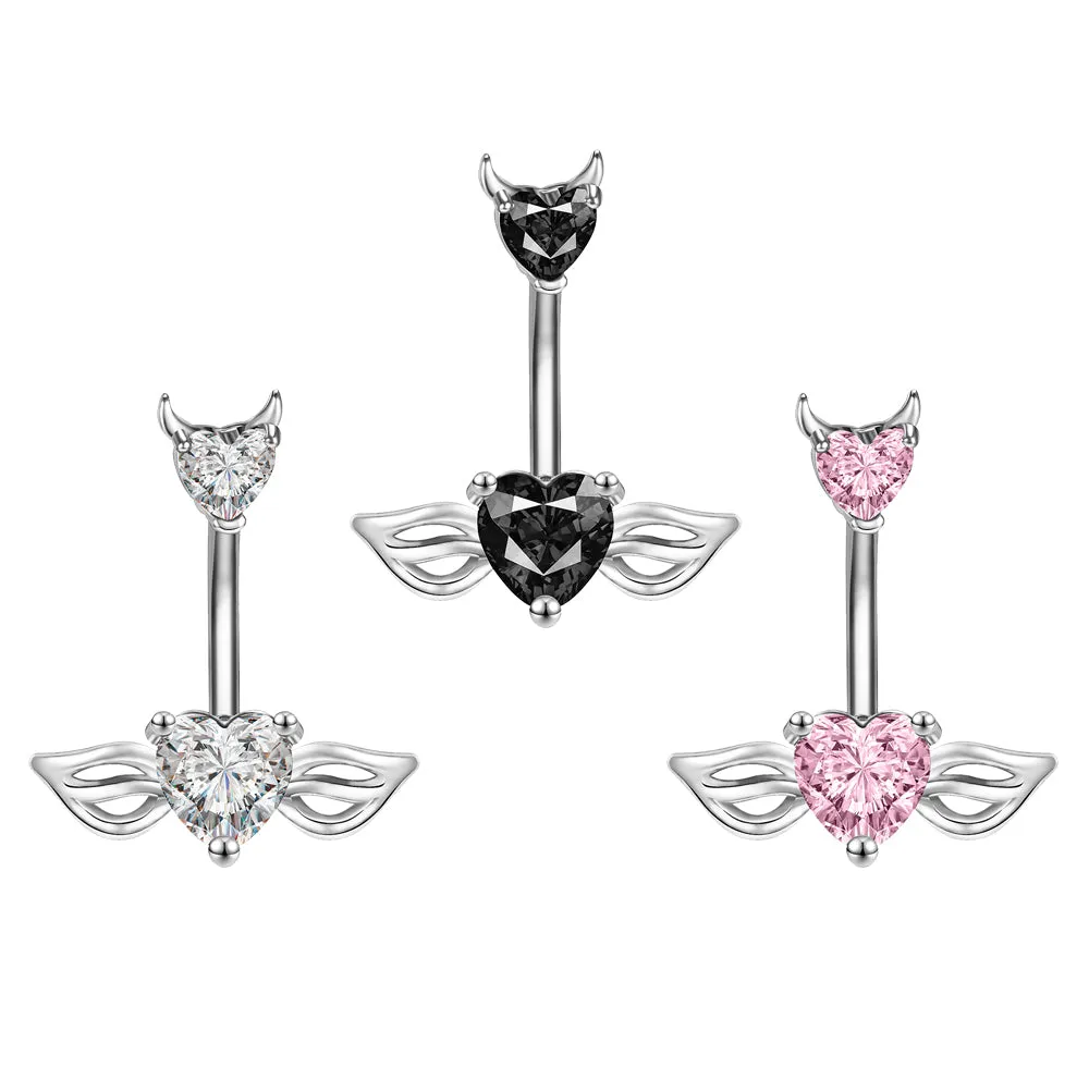 14g Demon Belly Button Rings Heart Crtstal Belly Navel Piercing