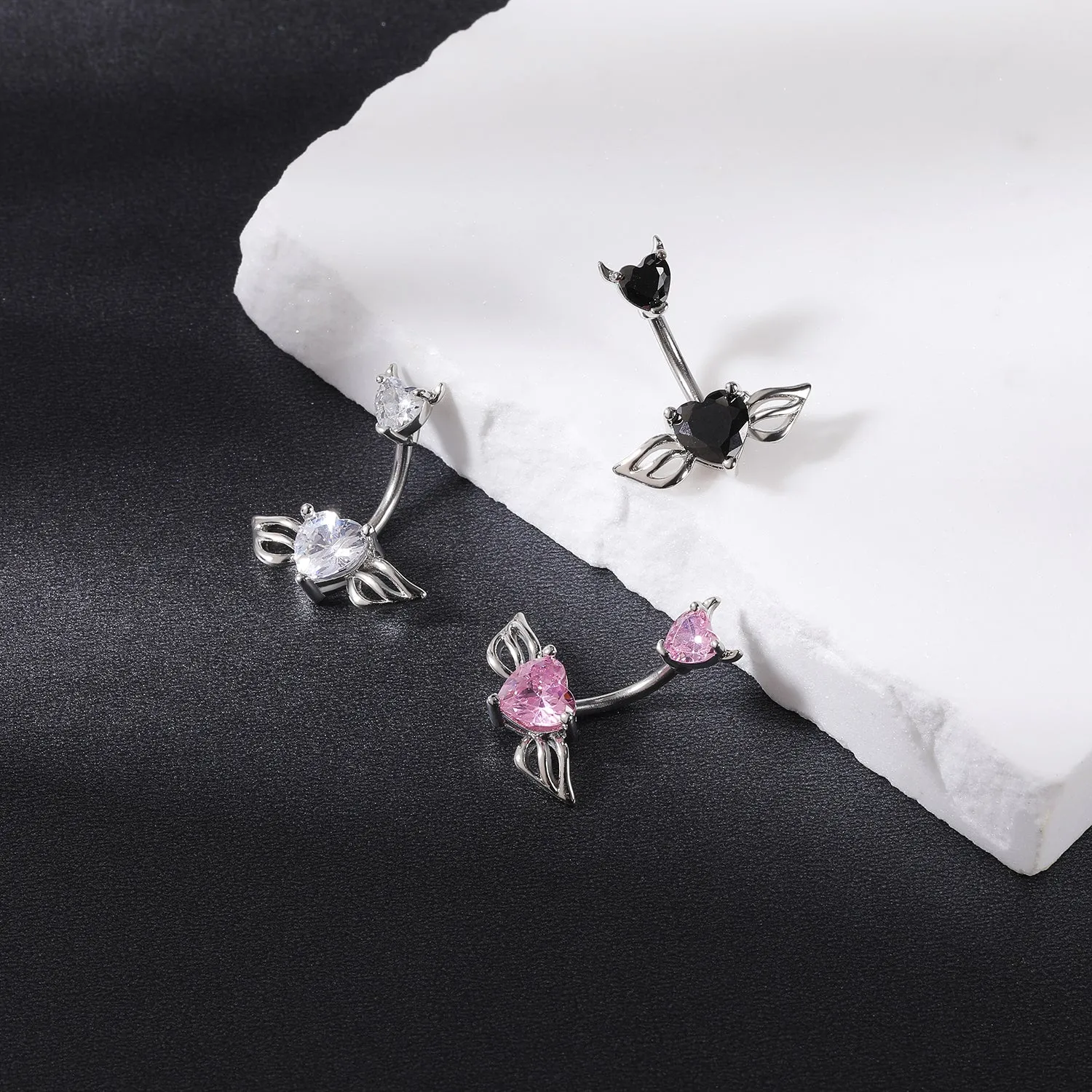 14g Demon Belly Button Rings Heart Crtstal Belly Navel Piercing