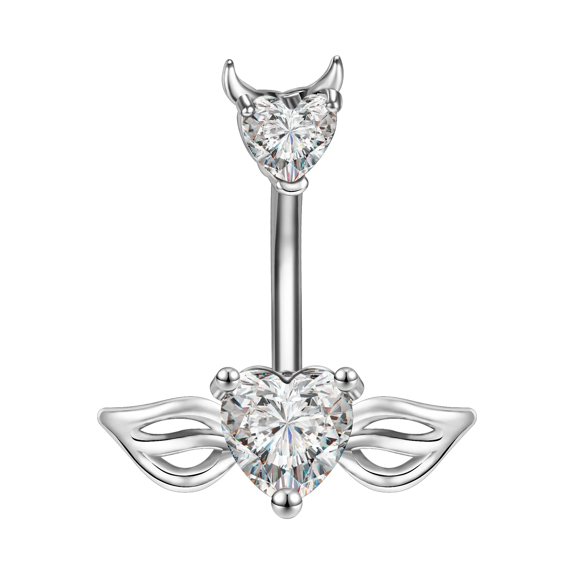 14g Demon Belly Button Rings Heart Crtstal Belly Navel Piercing
