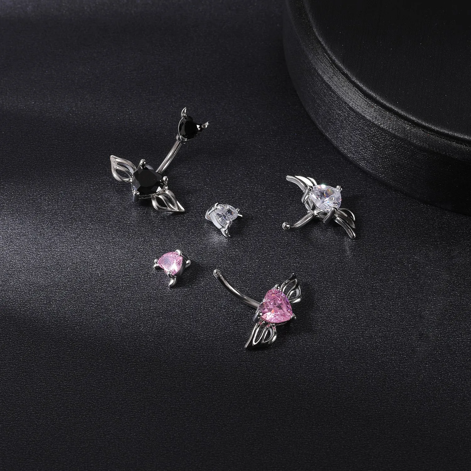 14g Demon Belly Button Rings Heart Crtstal Belly Navel Piercing
