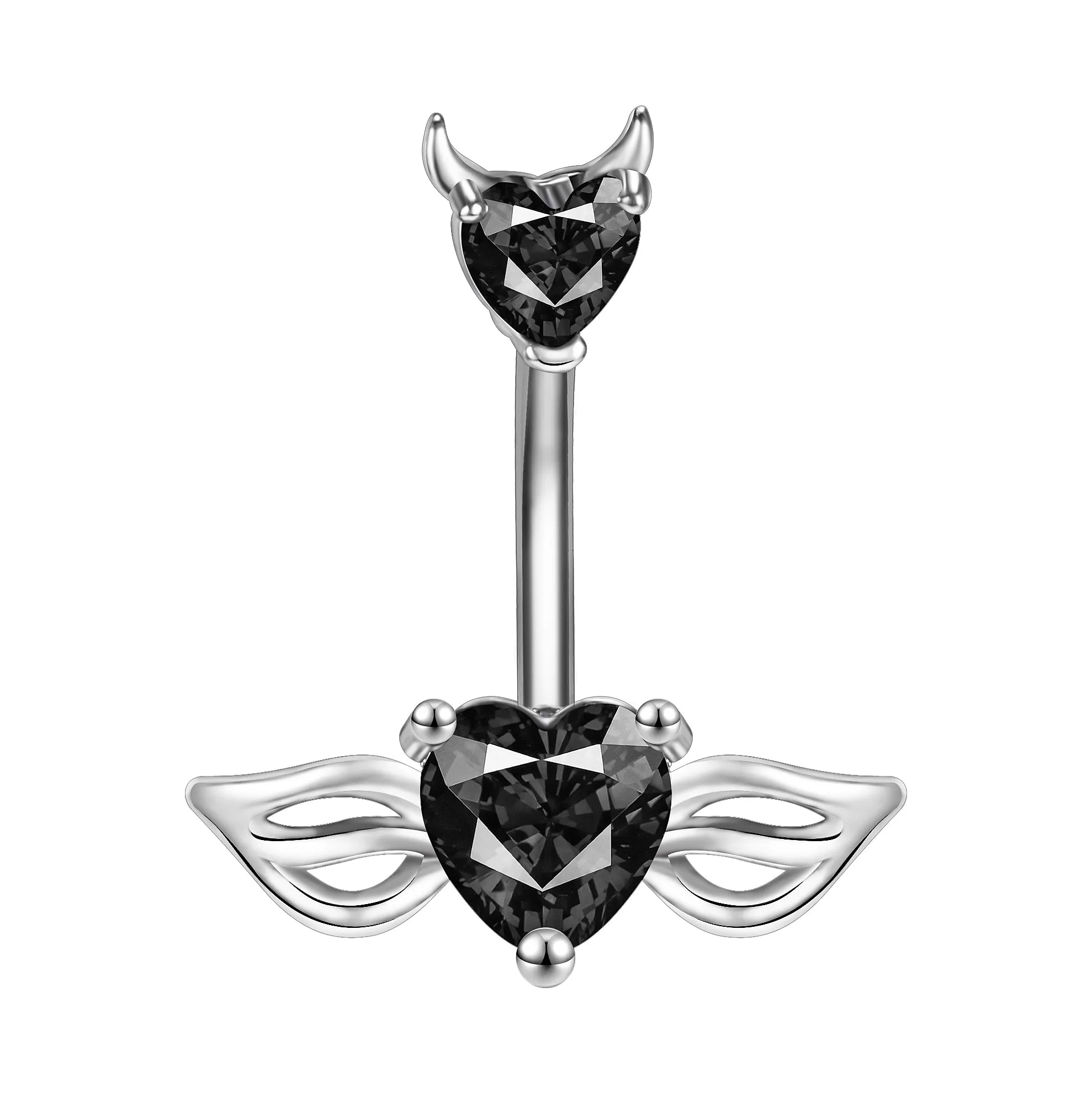14g Demon Belly Button Rings Heart Crtstal Belly Navel Piercing
