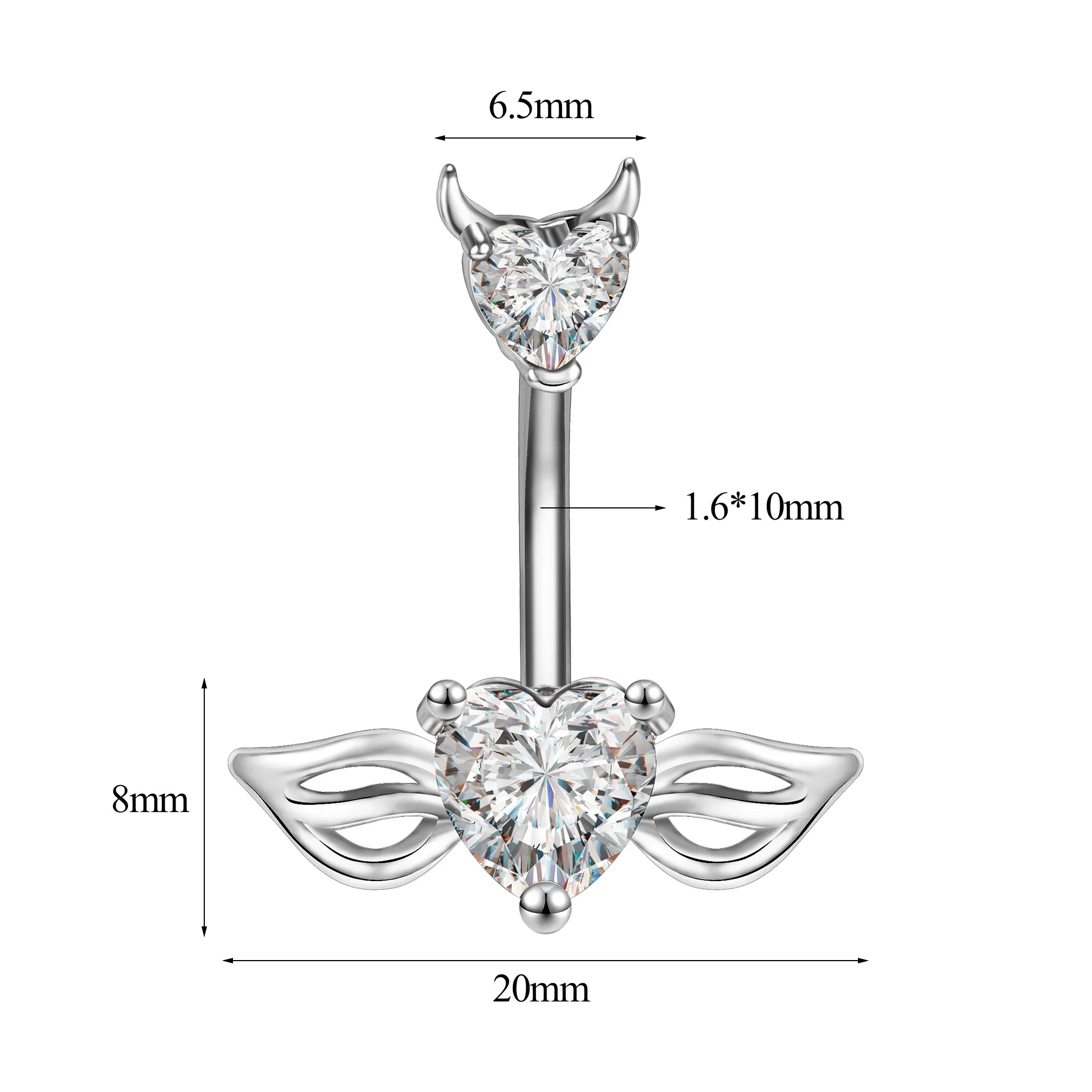 14g Demon Belly Button Rings Heart Crtstal Belly Navel Piercing
