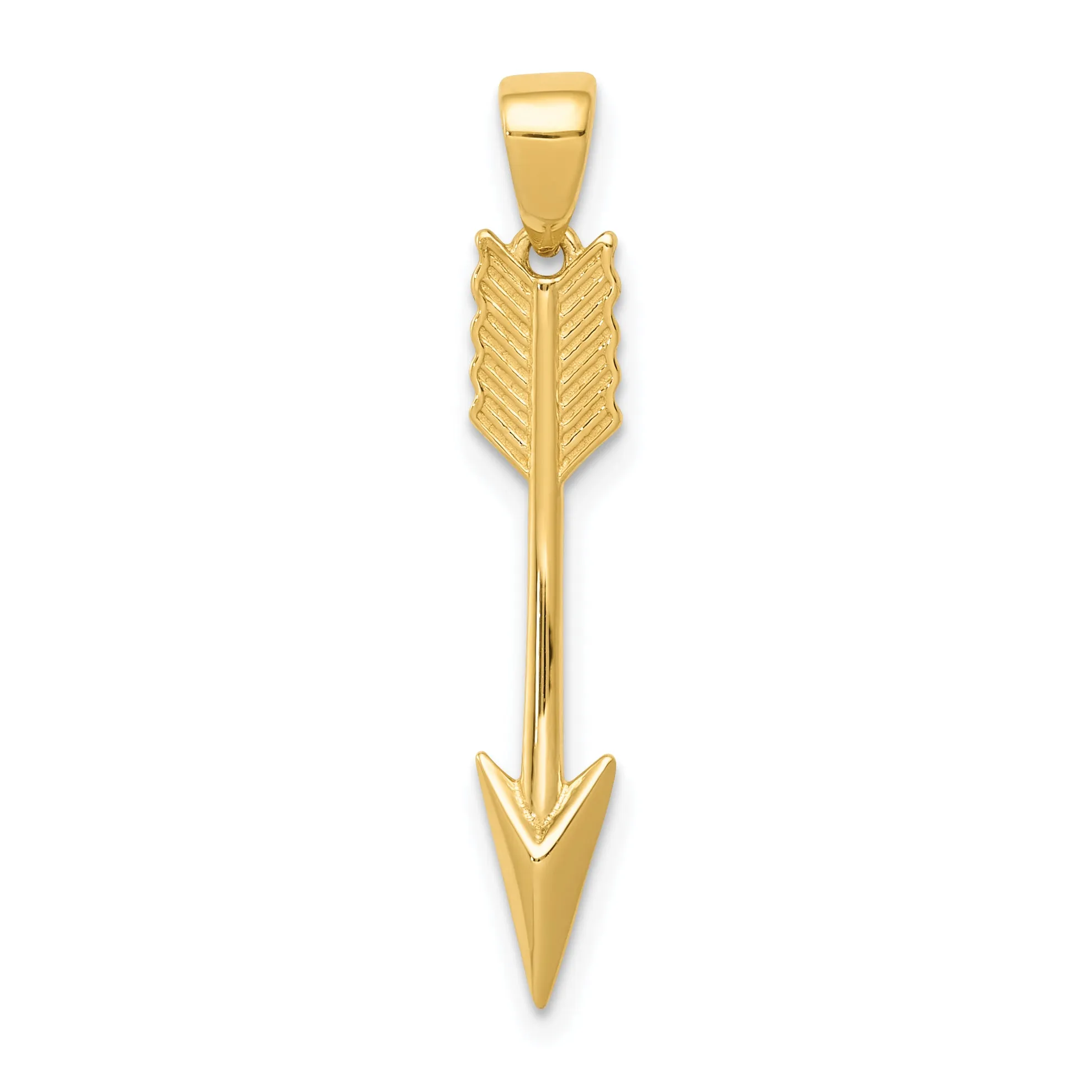 14K Gold 3D Arrow Pendant with Polished Finish for Men