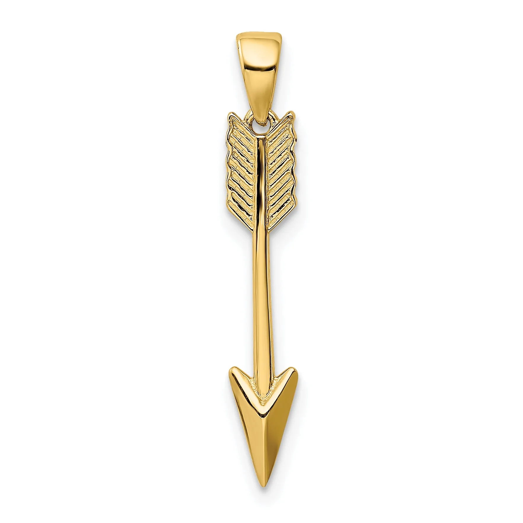 14K Gold 3D Arrow Pendant with Polished Finish for Men
