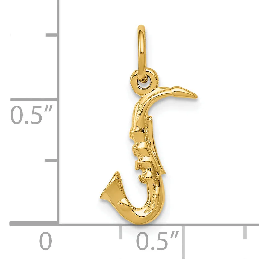 14K Gold 3D Saxophone Charm with Polished Textured Finish