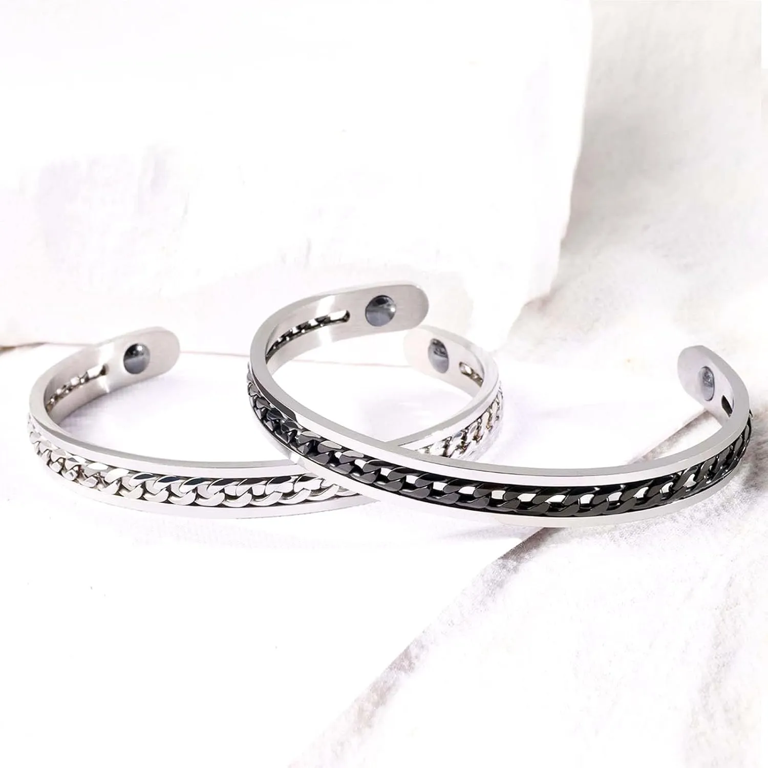 14K Gold / 925 Silver Bracelets for Women Men Statement Adjustable Open Bangle Bracelets Simple Minimalist Cuff Bracelets Cool Stainless Steel Jewelry Birthday Halloween Christmas Gifts for Women Men
