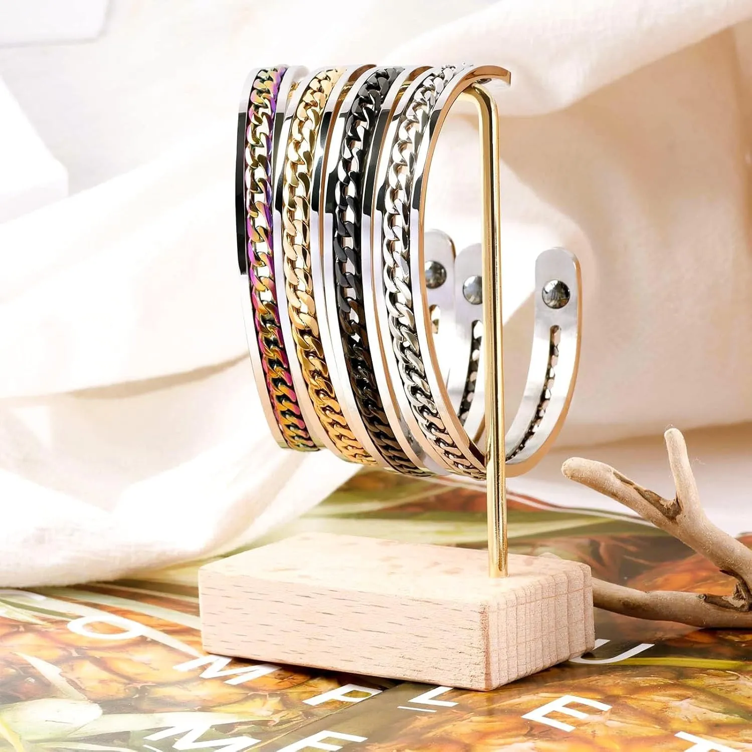14K Gold / 925 Silver Bracelets for Women Men Statement Adjustable Open Bangle Bracelets Simple Minimalist Cuff Bracelets Cool Stainless Steel Jewelry Birthday Halloween Christmas Gifts for Women Men