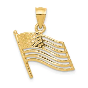 14K Gold American Flag Pendant for Men Polished, Solid, Textured Design