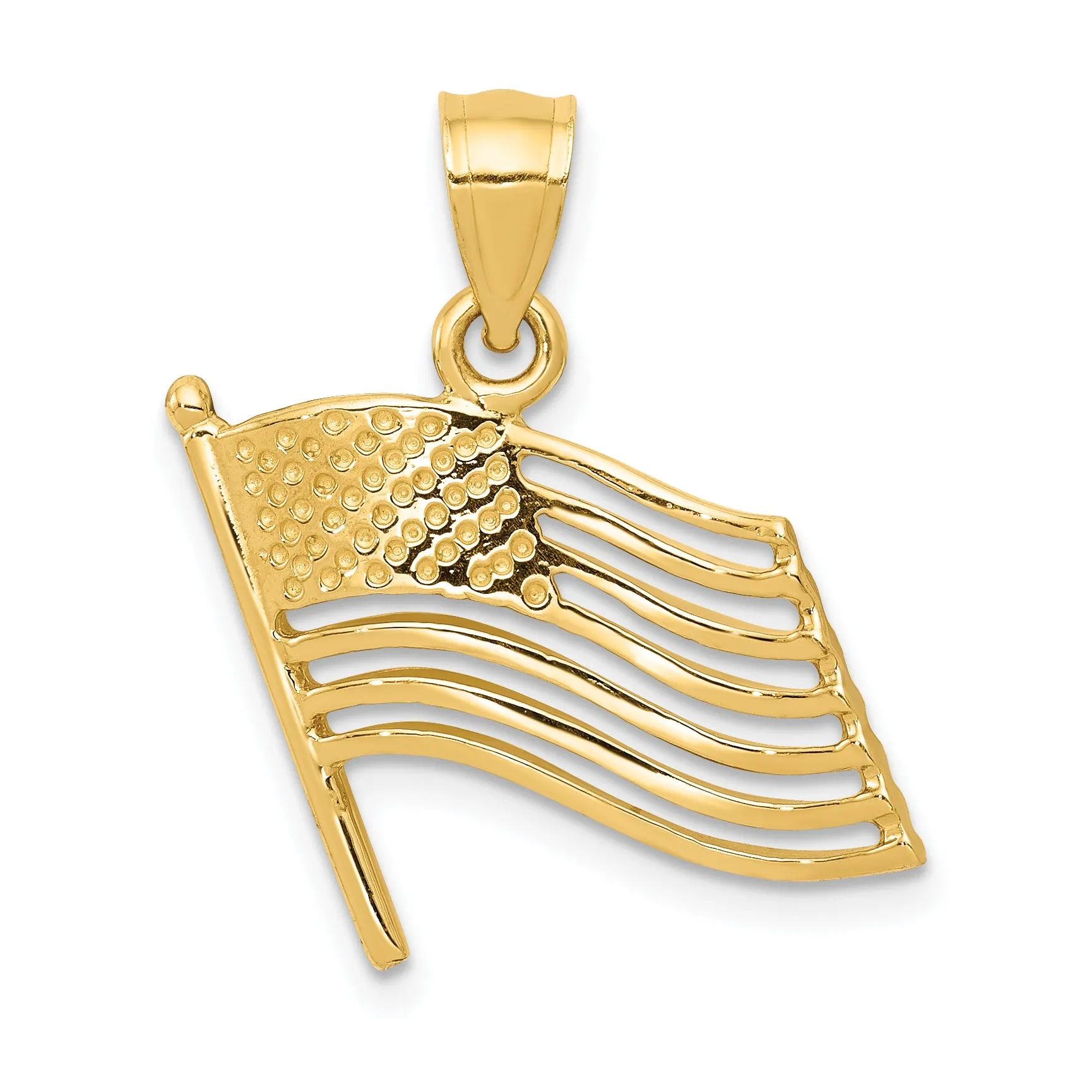 14K Gold American Flag Pendant for Men Polished, Solid, Textured Design
