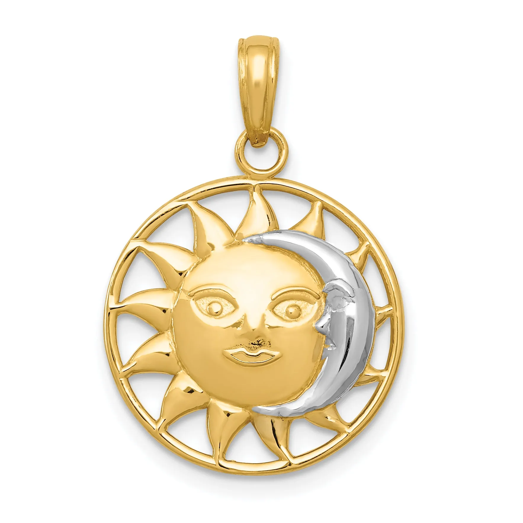 14K Gold and Rhodium Sun and Moon Charm with Polished Finish for Men