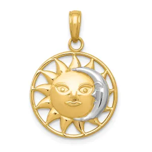 14K Gold and Rhodium Sun and Moon Charm with Polished Finish for Men
