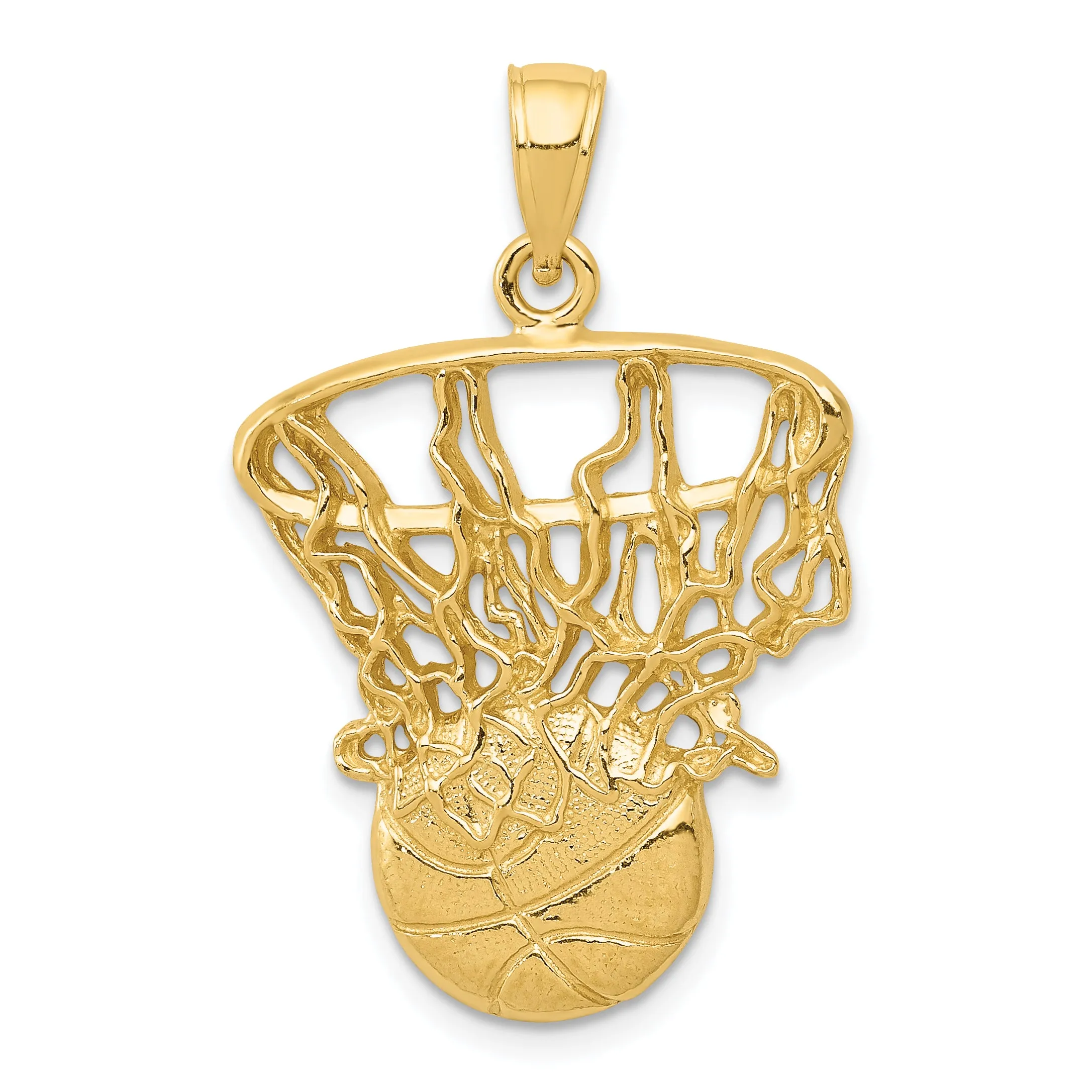 14K Gold Basketball and Net Pendant for Men  Polished, Solid Design