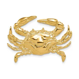14K Gold Blue Crab Slide Pendant with Polished Finish for Omega Chains