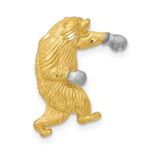14K Gold Boxing Bear Chain Slide with White Rhodium Satin Finish